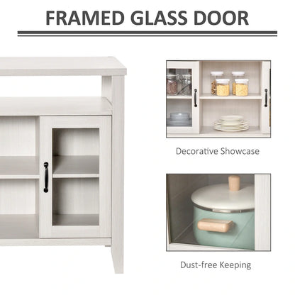 HOMCOM Farmhouse Sideboard Buffet Cabinet, Coffee Bar Cabinet with Storage Shelves, Kitchen Cabinet with 2 Framed Glass Doors