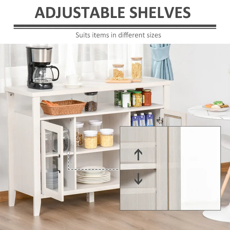 HOMCOM Farmhouse Sideboard Buffet Cabinet, Coffee Bar Cabinet with Storage Shelves, Kitchen Cabinet with 2 Framed Glass Doors