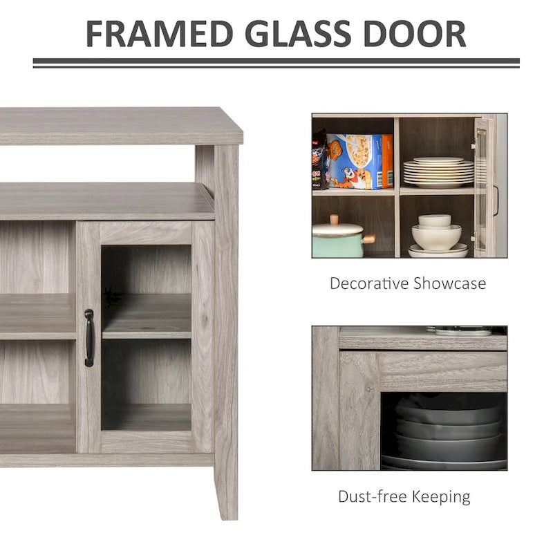 HOMCOM Farmhouse Sideboard Buffet Cabinet, Coffee Bar Cabinet with Storage Shelves, Kitchen Cabinet with 2 Framed Glass Doors