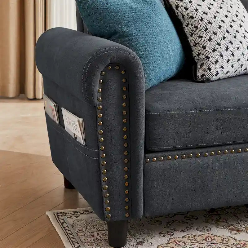 4 Seater L Shaped Reversible Nailed Sectional Sofa with Storage Ottoman