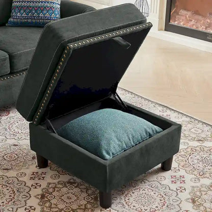 4 Seater L Shaped Reversible Nailed Sectional Sofa with Storage Ottoman