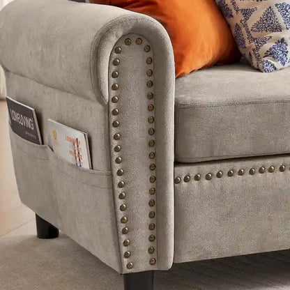 4 Seater L Shaped Reversible Nailed Sectional Sofa with Storage Ottoman