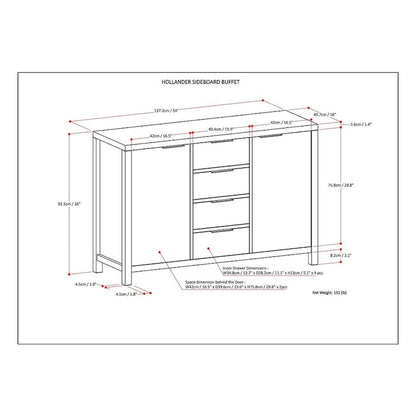 WYNDENHALL Fabian SOLID WOOD 54 inch Wide Contemporary Sideboard Buffet - 18 D x 54 W x 36 H