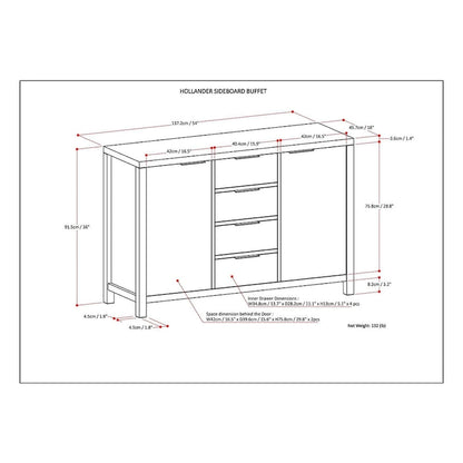 WYNDENHALL Fabian SOLID WOOD 54 inch Wide Contemporary Sideboard Buffet - 18 D x 54 W x 36 H