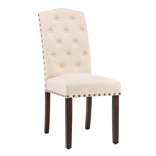 Fabric Upholstered Tufted High Back Dining Chairs with Nailhead Trim Set of 2