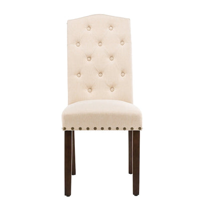Fabric Upholstered Tufted High Back Dining Chairs with Nailhead Trim Set of 2