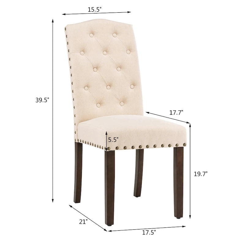 Fabric Upholstered Tufted High Back Dining Chairs with Nailhead Trim Set of 2