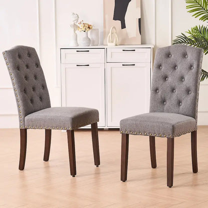 Fabric Upholstered Tufted High Back Dining Chairs with Nailhead Trim Set of 2