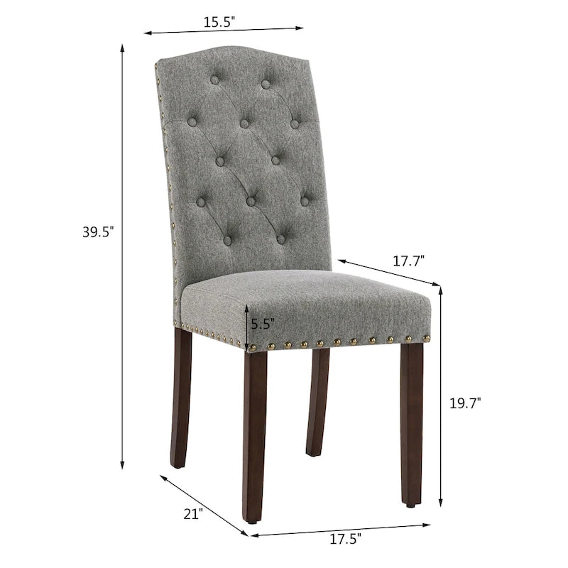 Fabric Upholstered Tufted High Back Dining Chairs with Nailhead Trim Set of 2