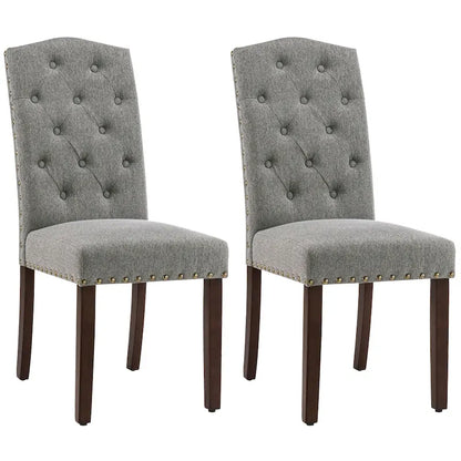 Fabric Upholstered Tufted High Back Dining Chairs with Nailhead Trim Set of 2