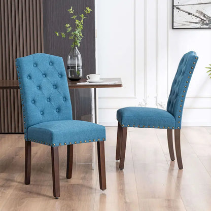 Fabric Upholstered Tufted High Back Dining Chairs with Nailhead Trim Set of 2