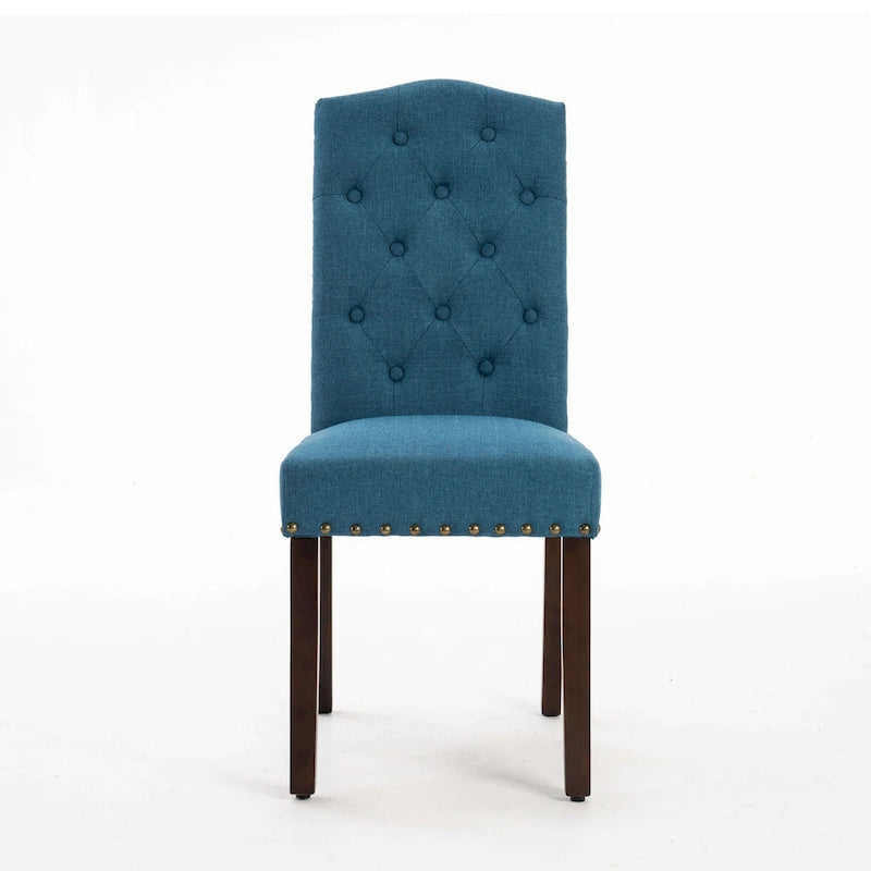 Fabric Upholstered Tufted High Back Dining Chairs with Nailhead Trim Set of 2