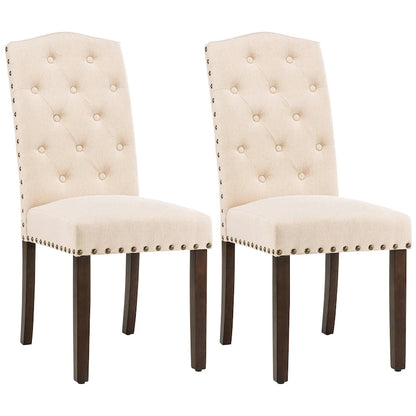 Fabric Upholstered Tufted High Back Dining Chairs with Nailhead Trim Set of 2