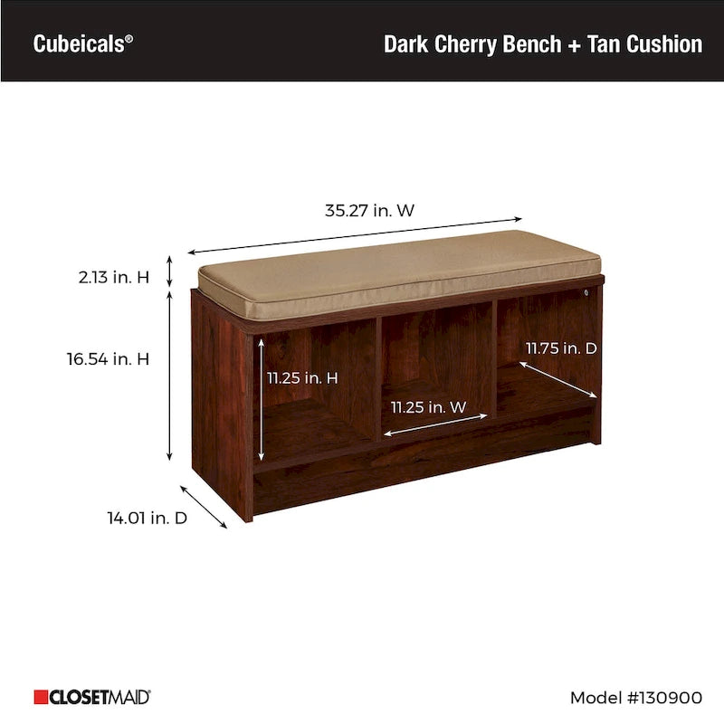 Porch & Den Southbrook 3-cube Storage Bench with Tan Cushion