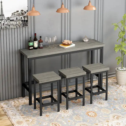 Counter Height Extra Long Dining Table Set with 3 Stools Pub Kitchen Set Side Table with Footrest