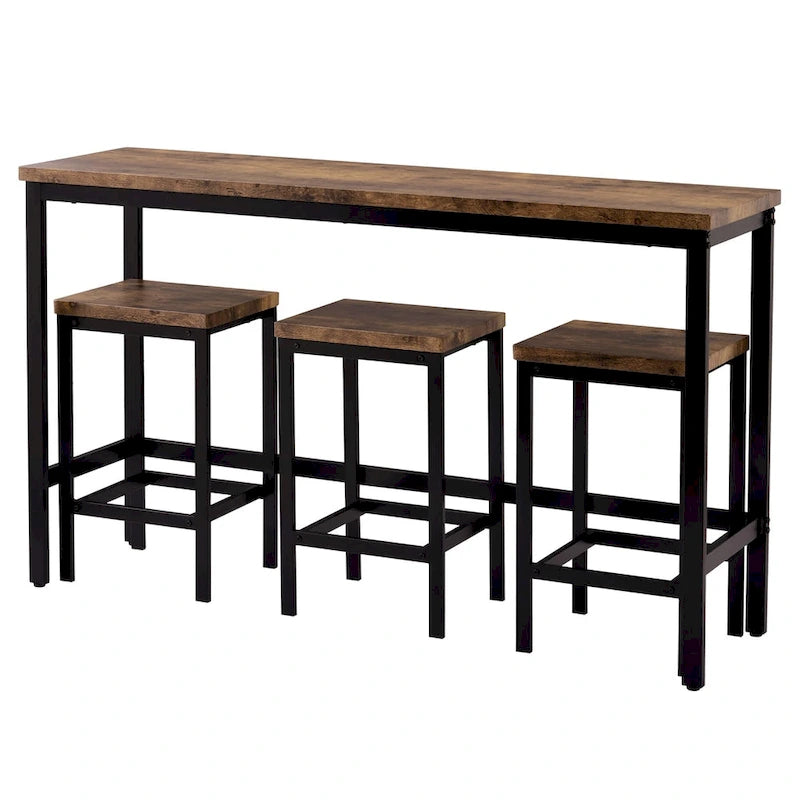 Counter Height Extra Long Dining Table Set with 3 Stools Pub Kitchen Set Side Table with Footrest