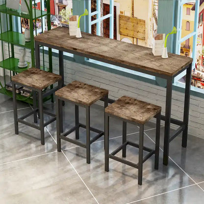 Counter Height Extra Long Dining Table Set with 3 Stools Pub Kitchen Set Side Table with Footrest