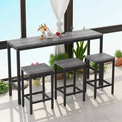 Counter Height Extra Long Dining Table Set with 3 Stools Pub Kitchen Set Side Table with Footrest