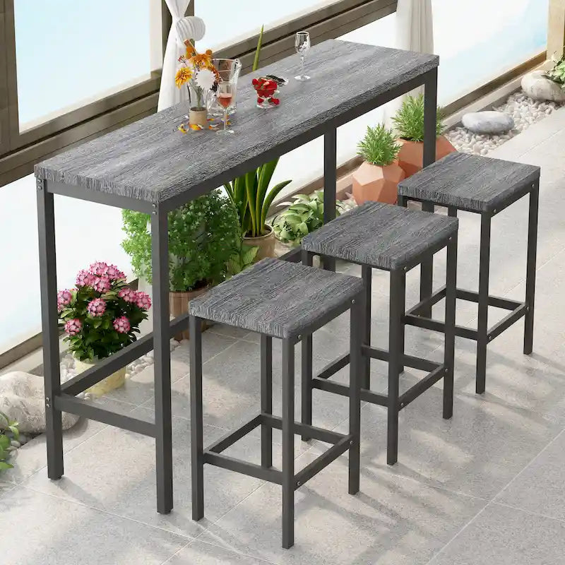 Counter Height Extra Long Dining Table Set with 3 Stools Pub Kitchen Set Side Table with Footrest