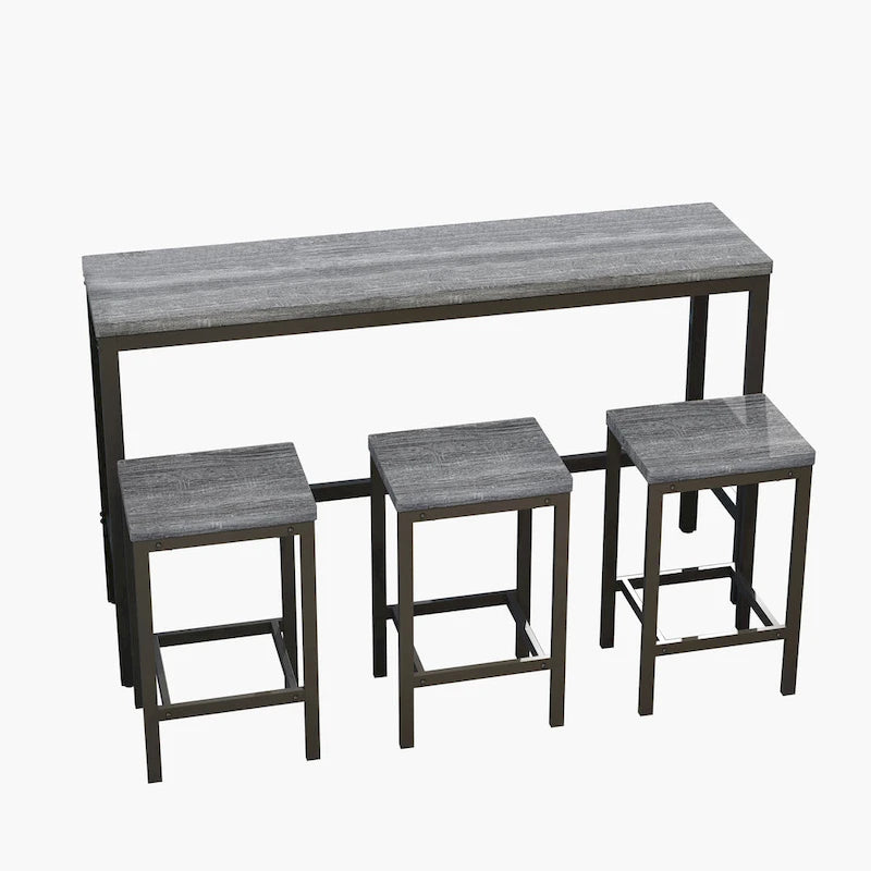 Counter Height Extra Long Dining Table Set with 3 Stools Pub Kitchen Set Side Table with Footrest