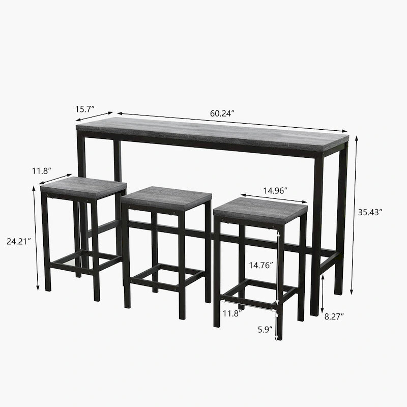 Counter Height Extra Long Dining Table Set with 3 Stools Pub Kitchen Set Side Table with Footrest