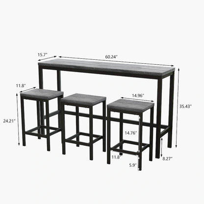 Counter Height Extra Long Dining Table Set with 3 Stools Pub Kitchen Set Side Table with Footrest