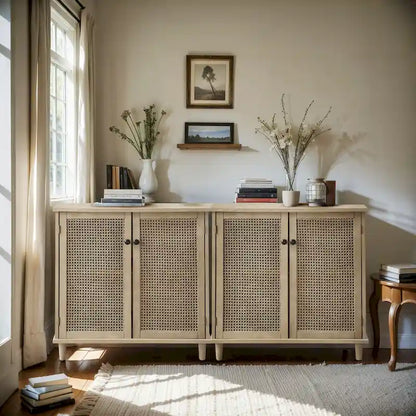 Art Leon Woven Rattan Wicker Doors Accent Cabinet Sideboards