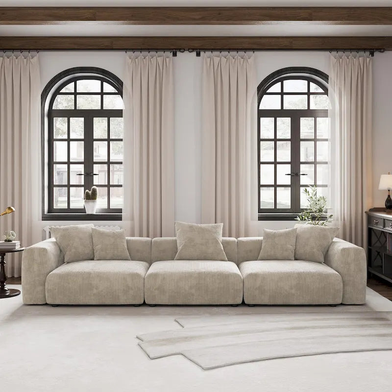 Large Modern Corduroy Fabric 3 Seats Sectional Sofa
