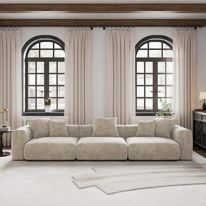 Large Modern Corduroy Fabric 3 Seats Sectional Sofa