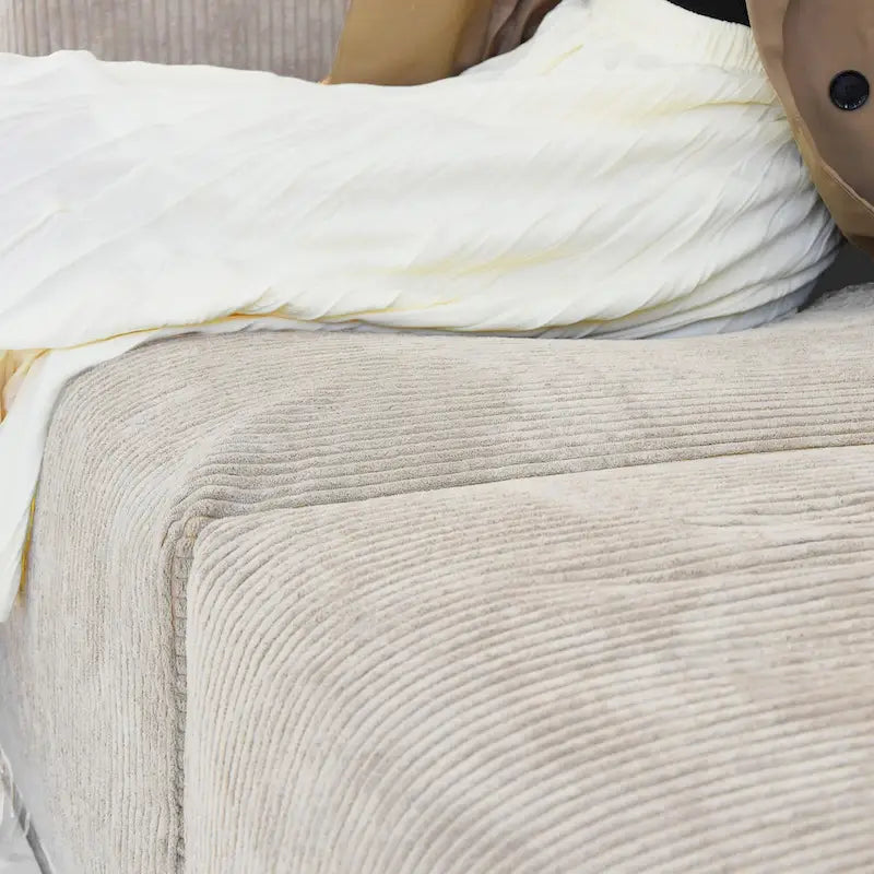 Large Modern Corduroy Fabric 3 Seats Sectional Sofa