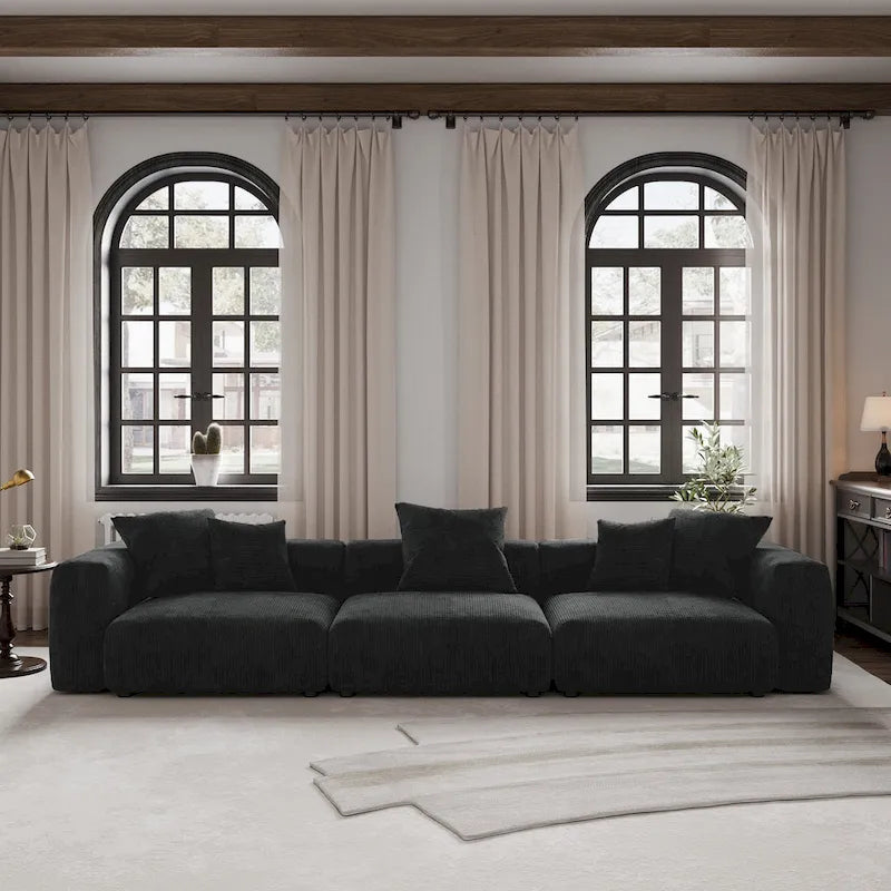 Large Modern Corduroy Fabric 3 Seats Sectional Sofa