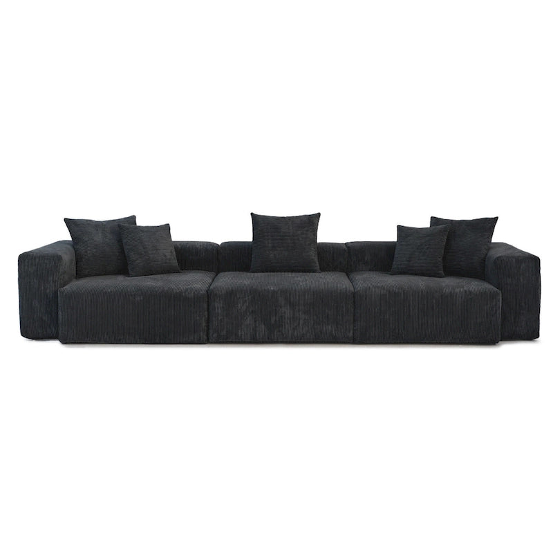 Large Modern Corduroy Fabric 3 Seats Sectional Sofa
