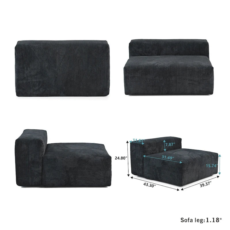 Large Modern Corduroy Fabric 3 Seats Sectional Sofa