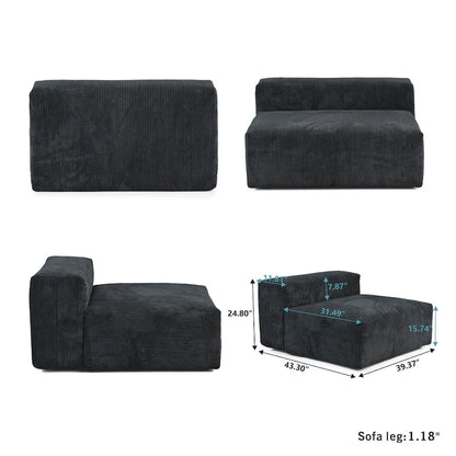 Large Modern Corduroy Fabric 3 Seats Sectional Sofa