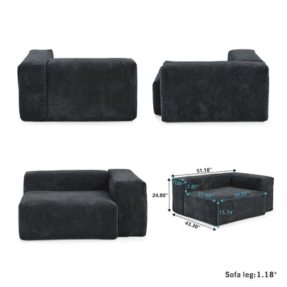 Large Modern Corduroy Fabric 3 Seats Sectional Sofa