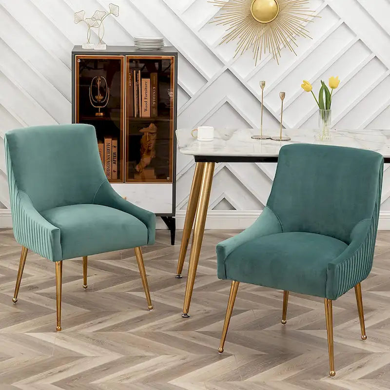 SEYNAR Modern Glam Boucle Pleated Velvet Dining Chair or Vanity Chair Set of 2 with Rear Handle