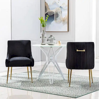 SEYNAR Modern Glam Boucle Pleated Velvet Dining Chair or Vanity Chair Set of 2 with Rear Handle