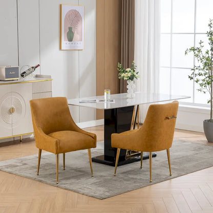 SEYNAR Modern Glam Boucle Pleated Velvet Dining Chair or Vanity Chair Set of 2 with Rear Handle