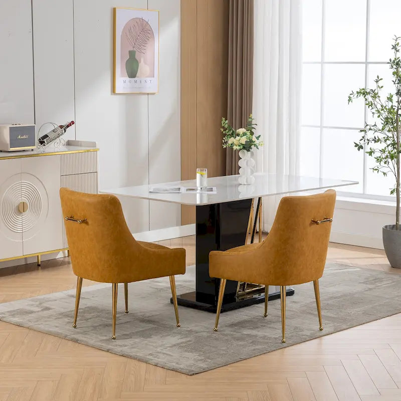 SEYNAR Modern Glam Boucle Pleated Velvet Dining Chair or Vanity Chair Set of 2 with Rear Handle