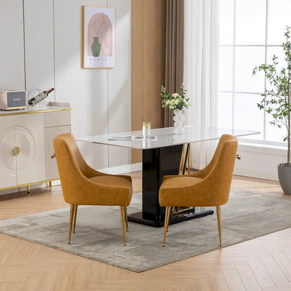 SEYNAR Modern Glam Boucle Pleated Velvet Dining Chair or Vanity Chair Set of 2 with Rear Handle