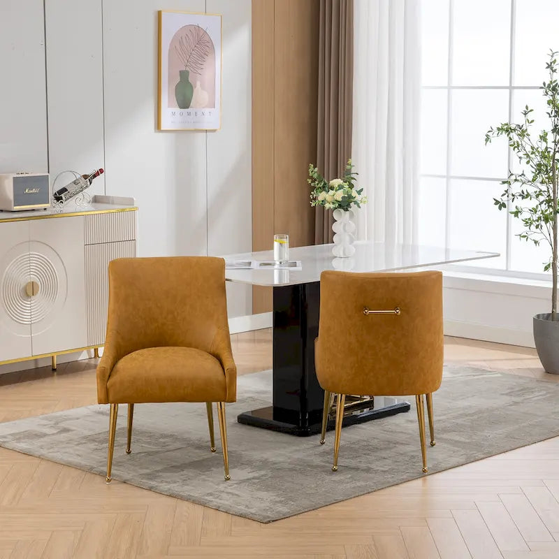 SEYNAR Modern Glam Boucle Pleated Velvet Dining Chair or Vanity Chair Set of 2 with Rear Handle