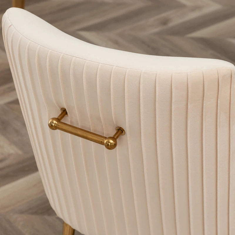 SEYNAR Modern Glam Boucle Pleated Velvet Dining Chair or Vanity Chair Set of 2 with Rear Handle