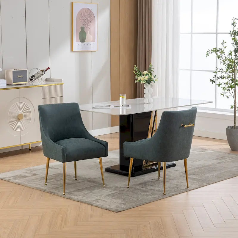 SEYNAR Modern Glam Boucle Pleated Velvet Dining Chair or Vanity Chair Set of 2 with Rear Handle