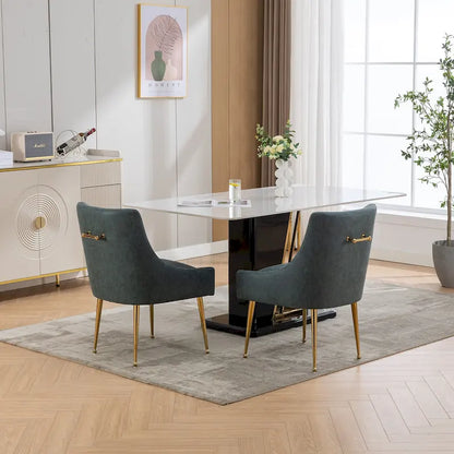 SEYNAR Modern Glam Boucle Pleated Velvet Dining Chair or Vanity Chair Set of 2 with Rear Handle