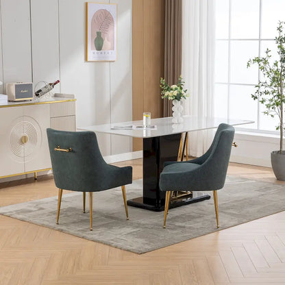 SEYNAR Modern Glam Boucle Pleated Velvet Dining Chair or Vanity Chair Set of 2 with Rear Handle