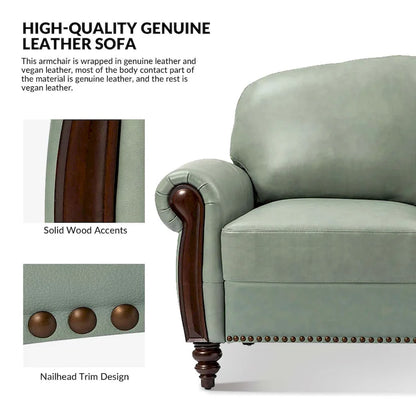 Eduard 84 Traditional Genuine Leather Sofa with Carved Wood Legs by HULALA HOME