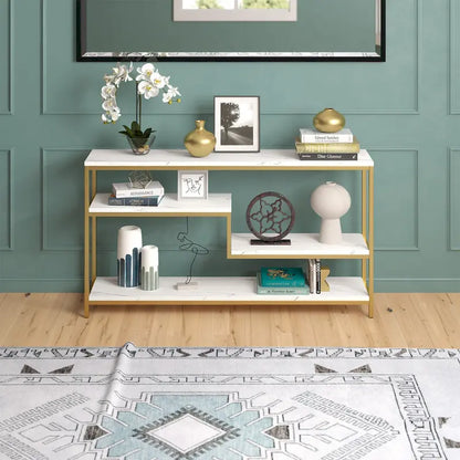 Mathis 55 Wide Rectangular Console Table with Faux Marble Top