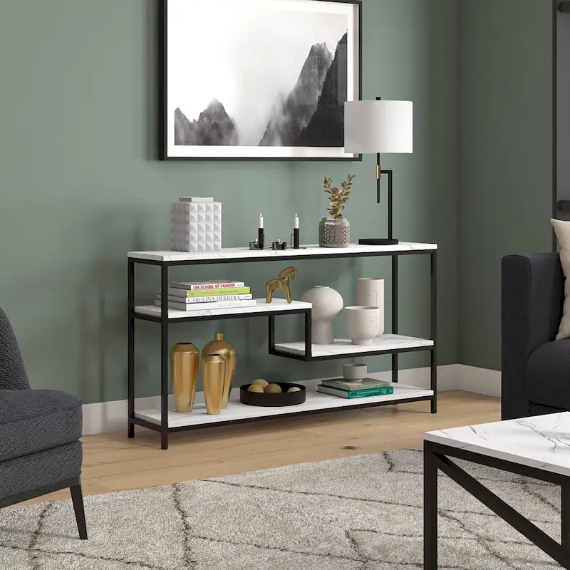 Mathis 55 Wide Rectangular Console Table with Faux Marble Top