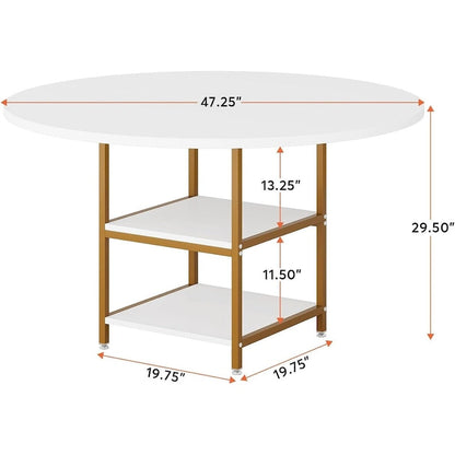 47 inch Dining Table for Dining Room, 4 People Round Dinner Table