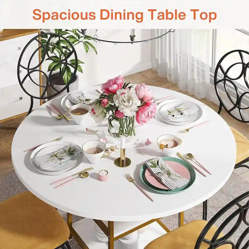 47 inch Dining Table for Dining Room, 4 People Round Dinner Table